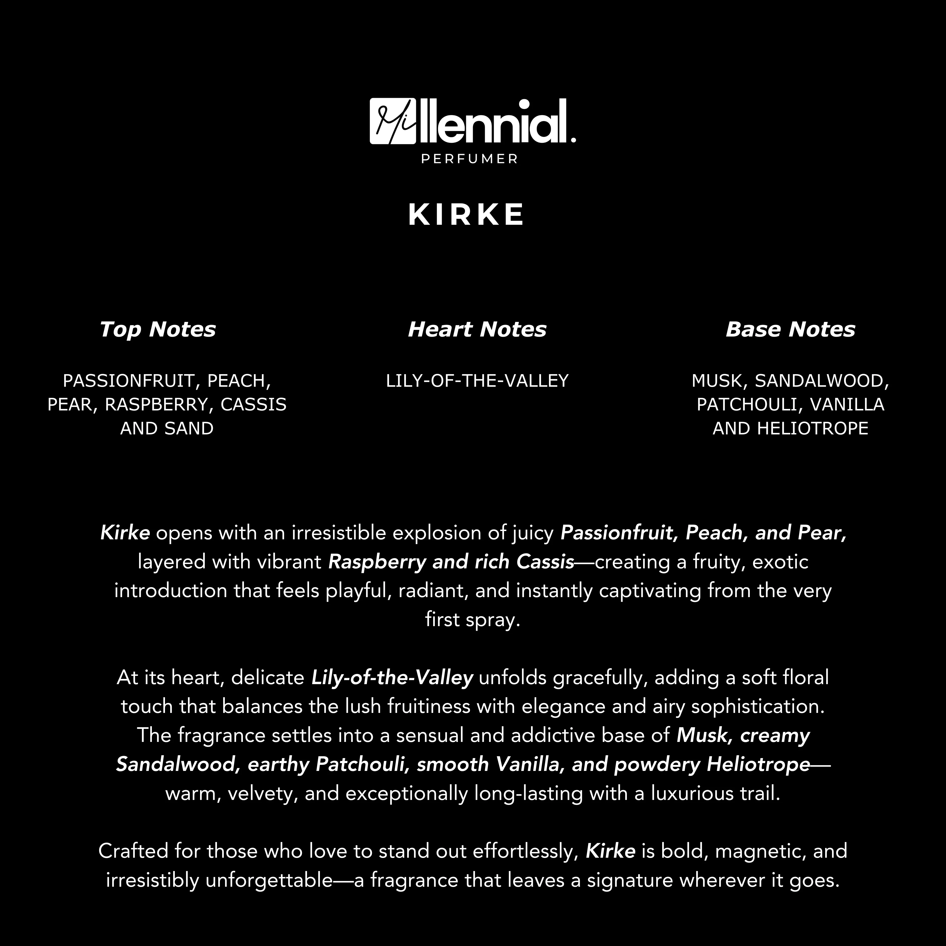 Millennial Perfumer™ – Kirke | Tiziiana Tereenzi Kirke Type (Profile Match) | Extrait de Parfum | Exotic Fruity Blend with Passionfruit, Peach, Pear, Musk & Vanilla | Long-Lasting Luxurious Unisex Fragrance, 50ml - Image 6